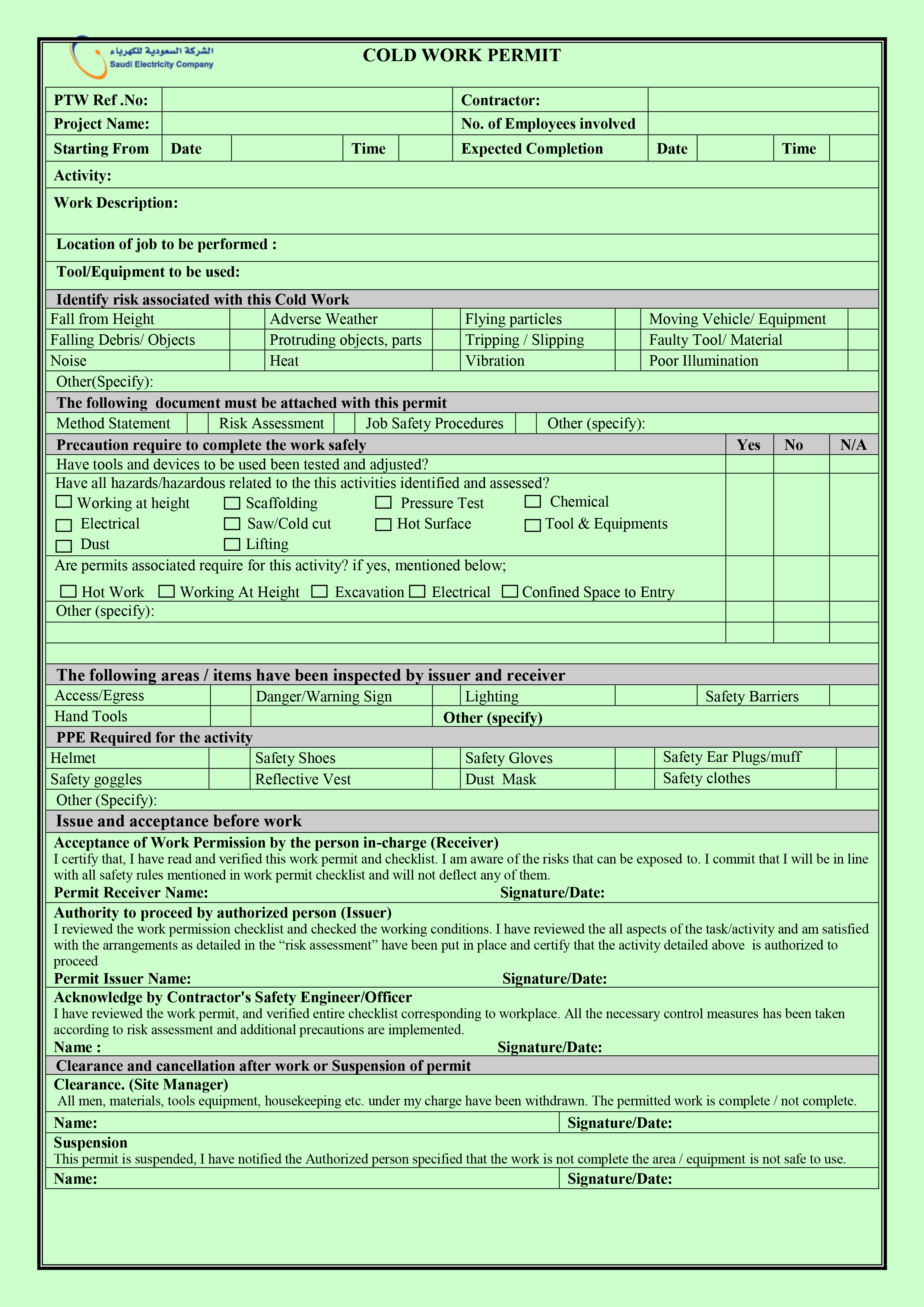 Saudi Arabia electricity company work permit